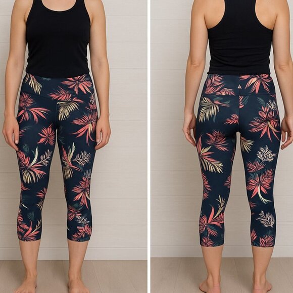 JoyLab Pants - Joy Lab Women's Size Small Blue Pink Leaf Print High Rise Crop Athletic Leggings